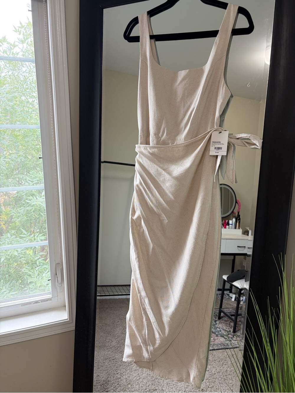 NWT Women’s Medium Linen Blend Wrap Style Cream Midi Dress